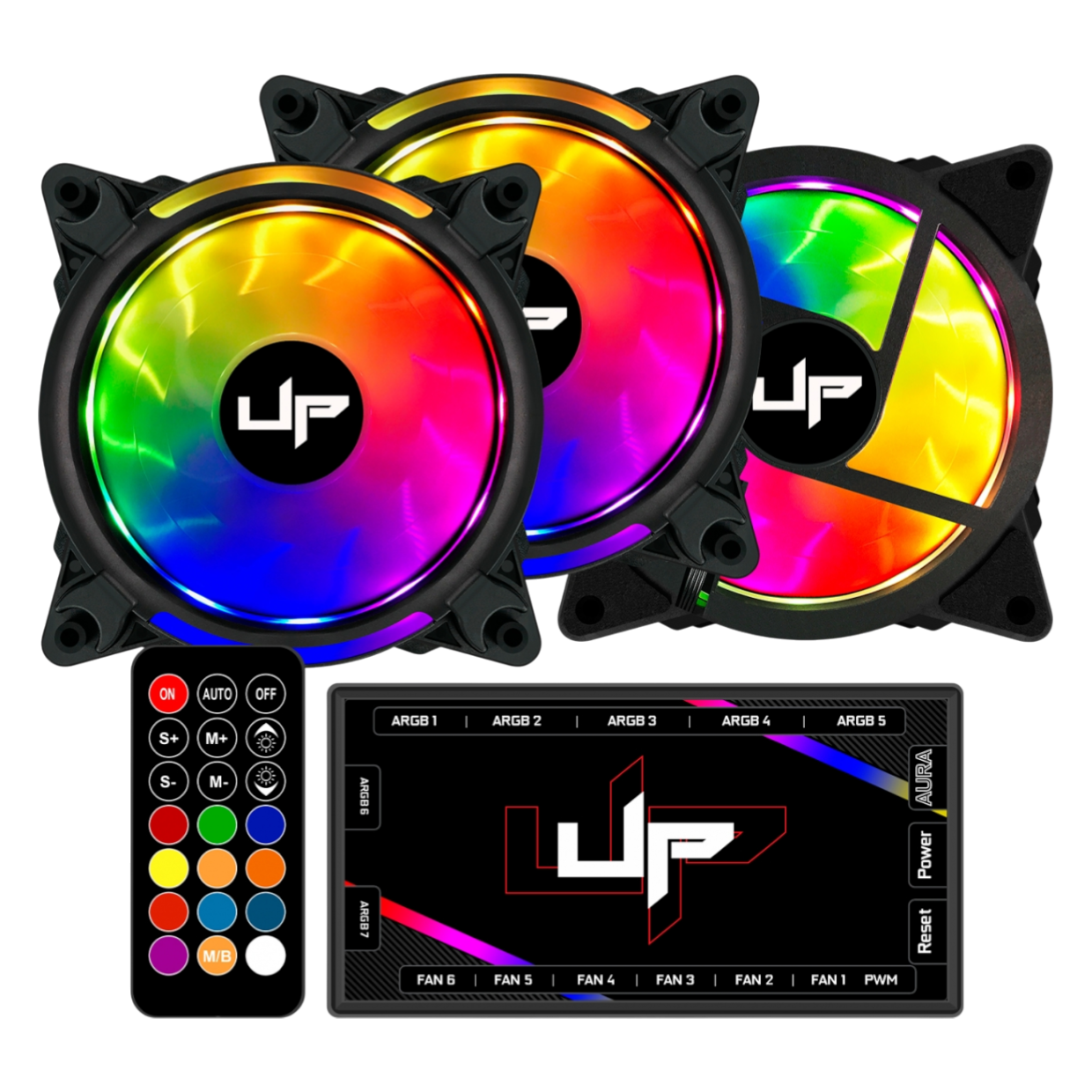 Kit com 5 Cooler Fan de Gabinete UP Gamer Elite ARGB 5v 120mm c/Controle Black