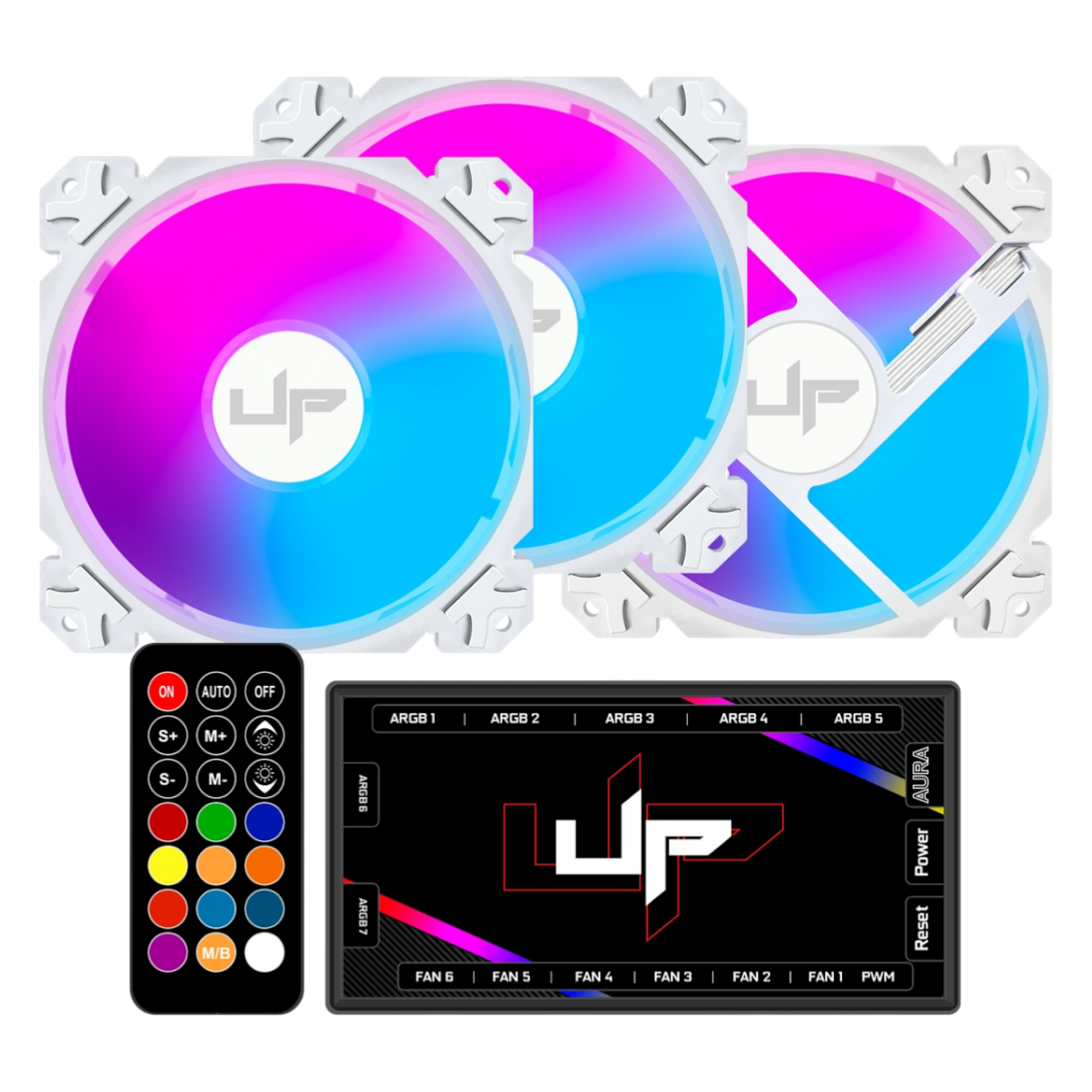Cooler Fan de Gabinete Kit com 3 UP Gamer Nevaska ARGB 5v 120mm con Controle,