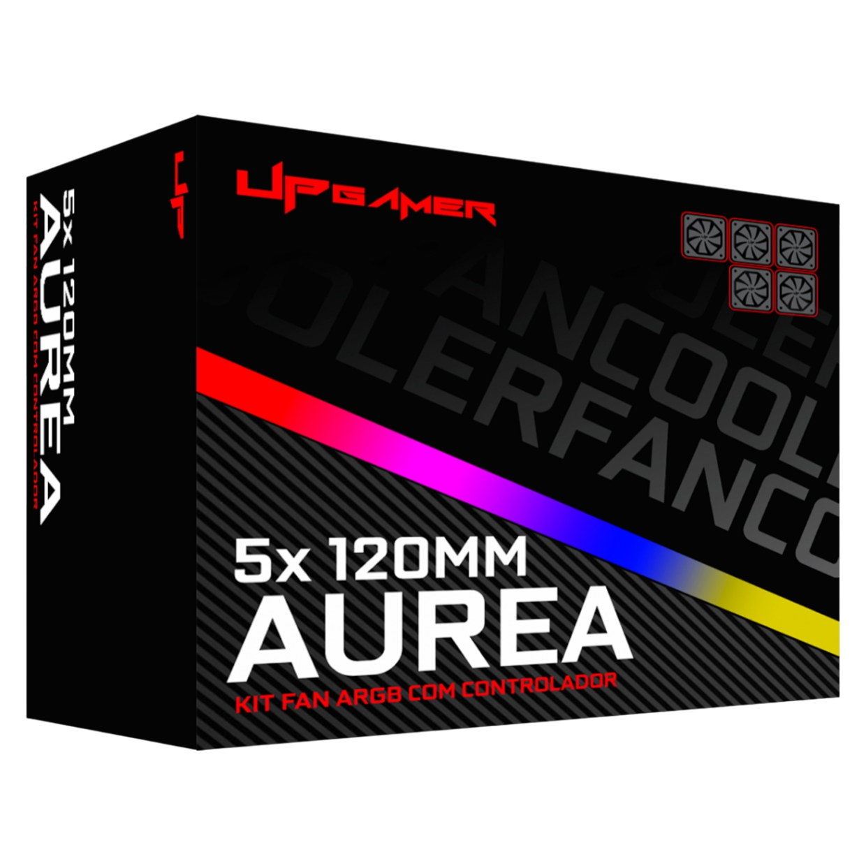 Kit com 5 Cooler Fan de Gabinete UP Gamer Aurea ARGB 5v 120mm c/Controle