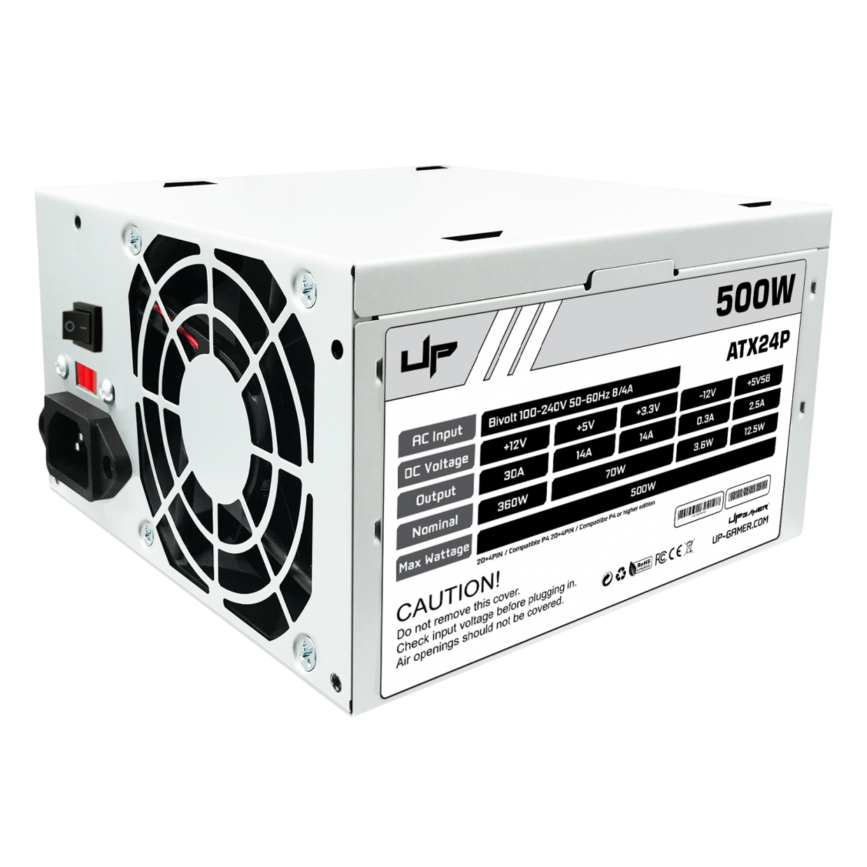Fonte UP Gamer 500W ATX24P 24-Pin 50-60Hz 6/4A c/ Cabo, Bivolt Chaveada